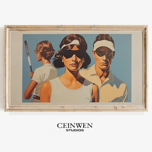 retro tennis print | preppy blue aesthetic painting | vintage sports poster | girly college apartment decor | dorm room digital download