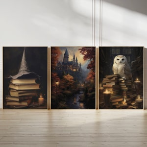 Zauberer Halloween Bündel | 3 Herbst Printables | witchy Zauberschule Poster | weiße Eule Herbst Drucke | Für Halloween oder Halloween-Bestandteile