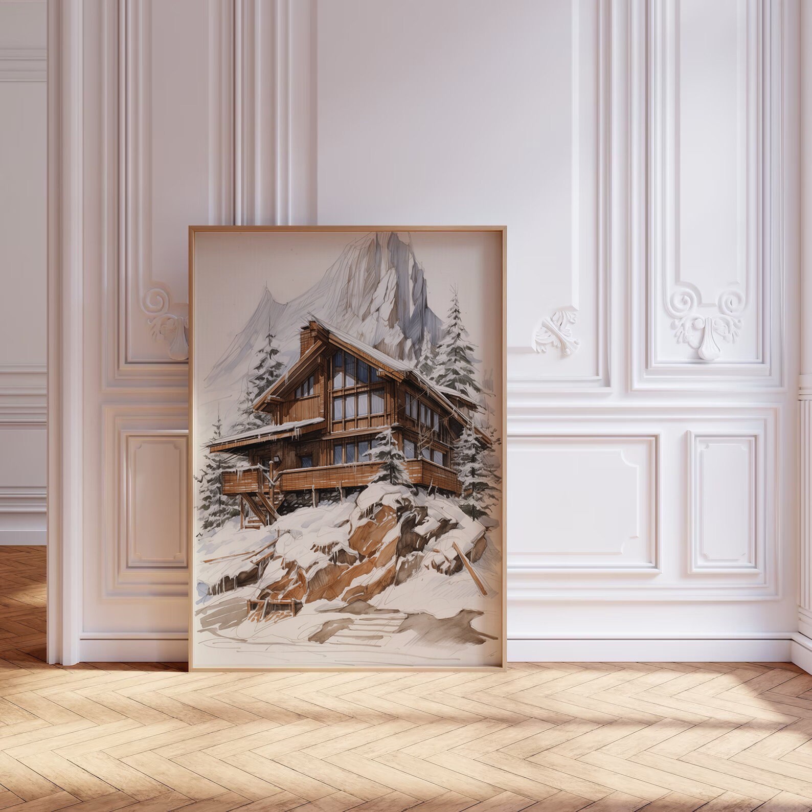 Ski Cabin Print | Minimalist Printable | Apres Ski Winter Wall Art ...