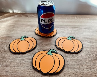 Pumpkin Coasters Set of 4 – Halloween Drink Coasters – Cute Autumn Table Decor – Spooky Season Gift – 3D Printed Halloween Coasters