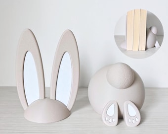 Bunny Bookend for Kids Room – Minimalist Rabbit Book Holder Decor for Nursery & Easter Shelf Styling