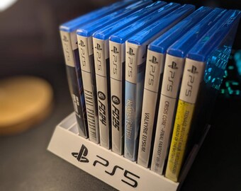 PS5 Game Case Holder – Holds 10 PlayStation 5 Games – Raised Text Design – Gaming Storage Stand – Gamer Gift – 3D Printed PS5 Accessory