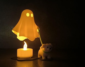 Ghost Dog Walker Tea Light Holder | Halloween Decor | Cute Spooky Candle Gift | Dog Lover