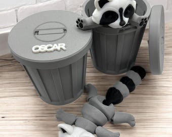 Personalised Articulating Trash Raccoon Fidget Toy | Includes Trash Can and Lid | Stress and Anxiety Relief for Kids and Adults |ADHD
