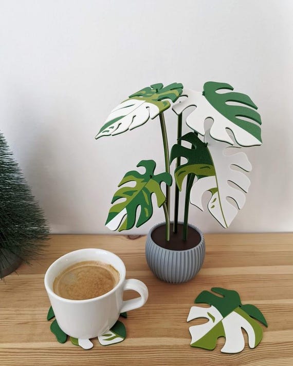 Monstera Albo Variegata Plant | 6 Leaf Coasters | Tropical Desk Decor | DIY  Assembly | Unique Gift for Plant Lovers - Etsy