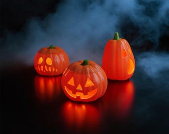 Pumpkin Decor Set of 3 – Halloween Tea Light Holders – Autumn Shelf Decor – 3D Printed Unique Pumpkins – Spooky Table Display