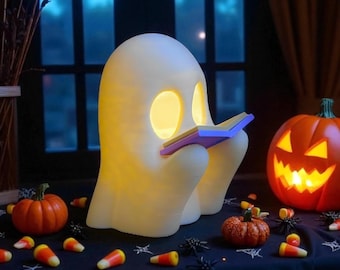 Reading Ghost Halloween Decor – Tea Light Ghost Decoration – Cute Spooky Ghost Reading a Book – Halloween Candle Holder – Ghost Shelf Decor