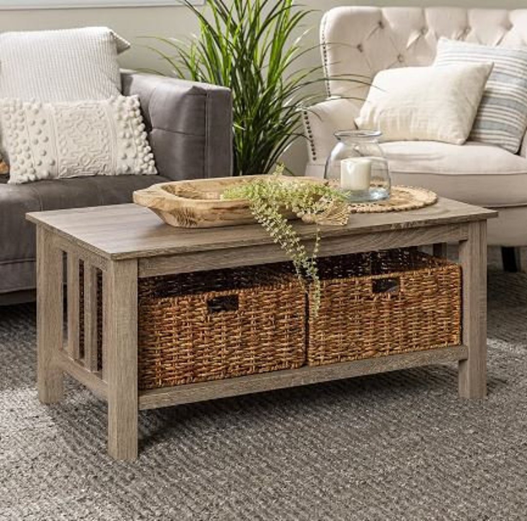 Traditional Storage Coffee Table With Bins, Driftwood Luxury Coffee Table - Etsy