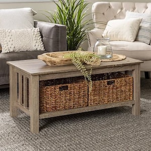 Traditional Storage Coffee Table with Bins, Driftwood Luxury Coffee Table