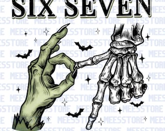 Six Seven 6 7 Meme Funny Witch Skeleton Hands Png, Funny Halloween Bones Clipart, Spooky Season Sublimation Design, Retro Halloween Png