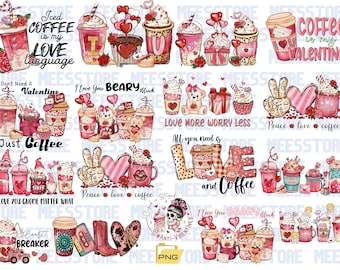Valentine's Day Coffee Cups Png Sublimation Design, Love Coffee Cup Png, Valentines Day Png, Valentines Day Coffee Cup Png, Digital Download