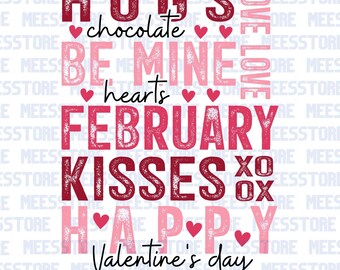 Valentine's Day Word Collage PNG | February Kisses Sublimation Design | Be Mine Hearts Clipart | Romantic Holiday Digital Download
