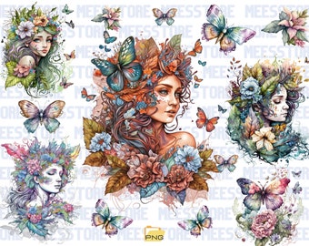 8 Forest Fairy Clipart, Green Fairies Clipart, Printable Watercolor clipart, High Quality JPGs, Digital download, Paper craft, junk journal