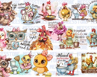 Cute Chicken Quotes Sublimation Bundle – Funny Farmhouse Designs for Coffee Lovers, Kitchen Decor, Valentine’s Day Crafts and DIY Gifts
