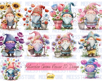Floral Gnomes png Sublimation Design,Hand Drawn Gnomes png,Cute Gnomes png,Flowers png,Sublimate Designs Download,Watercolor Gnome,Sticker