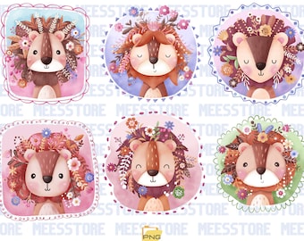 Watercolor Baby Lion Flowers,Baby Lion clipart,Baby Lion,Baby Lion art,Baby Lion,Animal,Baby Lion Watercolor Png,Lion Sublimation Design