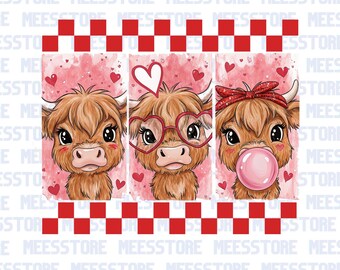 Cute Valentine Highland Cow Trio PNG | Heart Glasses Heifer Sublimation Design | Valentine’s Day Clipart Digital Download