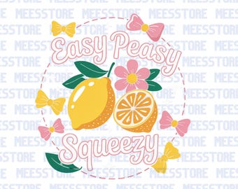 Easy Peasy Lemon Squeezy PNG | Cute Lemon Clipart with Bow | Summer Sublimation Design