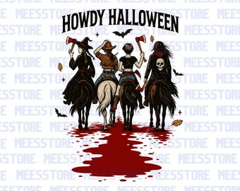 Retro cowgirl Halloween PNG, western Spooky sublimatie, skelet cowgirl clipart, heksenhoed Halloween ontwerp, digitale download
