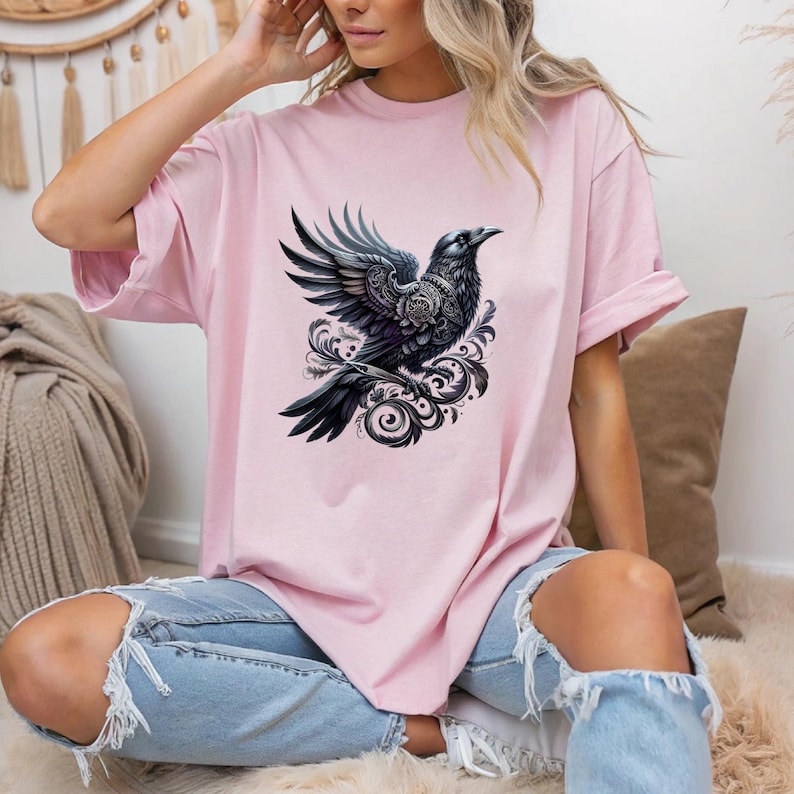 Gothic Raven PNG Bundle, Dark Crow Clipart, Black Bird Tattoo Art, Witchcraft Vintage Raven Stickers, Dark Aesthetic Sublimation Download