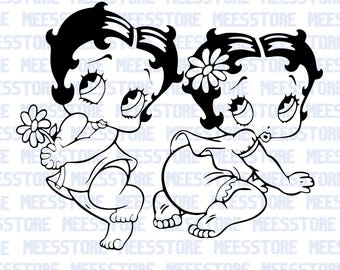 Baby Betty Boop Outline PNG, Black and White Betty Clipart, Retro Cartoon Sublimation