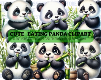 Watercolor Cute Pandas Clipart | Adorable, Cute Panda, Baby Panda Clipart and Illustration, PNG Images | Instant Download for Commercial Use