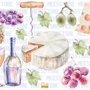 Watercolour Wine Clipart, Wine Png, Grapes, Wine Bottle, Transparent Background, Celebration Clipart, Wine Vineyard, Commercial Clipar