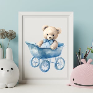 Watercolor Teddy bear clipart for boy, Watercolor baby shower clipart, blue Teddy bear clipart, vintage teddy bear, cute teddy clipart zdjęcie 7