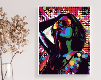 Retro Disco Light Print , Retro Disco Girl Print, Timeless Artwork, Preppy Wall Art, Trendy Wall Art, Girly Wall Art, Dorm Room Decor