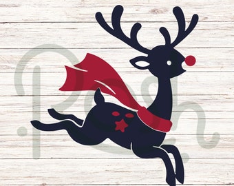 Christmas Reindeer Silhouette, Christmas Clipart, Instant Download, Santa Reindeer, Christmas SVG PNG DXF,  Red Nose Silhouette
