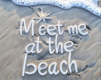 meet me at the beach beach house decor guest check print trendy coastal wall art poster ocean wall art girly aesthetic decor vintage print