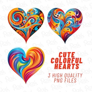 Cute Valentine&#39;s Day Colorful Hearts Set PNG, Heart PNG, Cute Heart png, Valentine&#39;s Day Clipart, Colorful Heart png, Love Hearts PNG