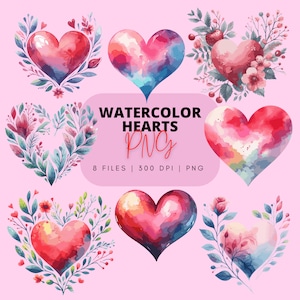 Watercolor Heart PNG, Valentine&#39;s Day Clipart, Valentine&#39;s Day Colorful Heart, Heart PNG, Valentines Clipart, Pink Heart, Heart Shape PNG