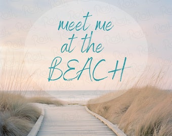 beach house decor meet me at the beach guest check print trendy coastal wall art poster ocean wall art girly aesthetic decor vintage print