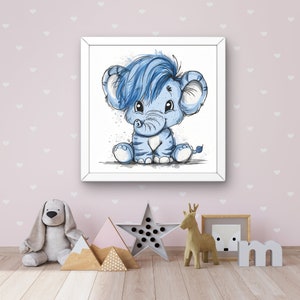 cute nursery Elephant art watercolor PNG, Cute Elephant , nursery art, baby-shower, babies portrait, little animals clipart
