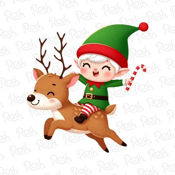Elf Riding Reindeer Christmas Boys Girls Kids Xmas T-Shirt Elf Riding Reindeer Christmas Boys Girls Kids Xmas T-Shirt