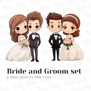 Bride and Groom PNG Set, valentines Clipart, Instant download, PNG file - 300 dpi, Wedding Couples Set