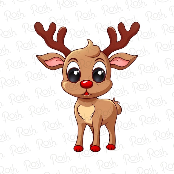 Cute Red Nose Reindeer PNG, Christmas PNG, Instant Download, Santa Reindeer, Christmas Clipart