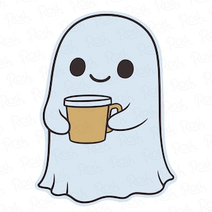 Cute ghost with a coffee mug png, Halloween png, coffee png, bougie png, bougie ghost, here for the boos, sticker png, mug png, Trending png