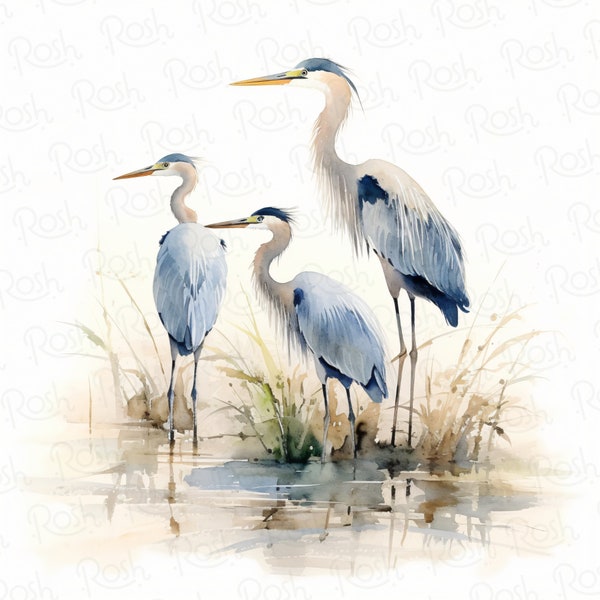 blue heron oil painting, vintage blue heron png, beach house decor, coastal wall art, instant downloads, vintage print, blue heron painting