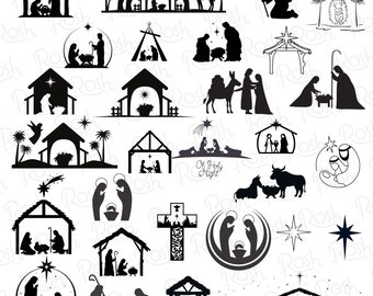 Nativity of Jesus SVG, Nativity Scene Clipart, Nativity SVG Bundle, Nativity Svg, Christmas SVG, Nativity Silhouette, Manger Silhouette