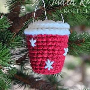 Crochet Pattern Holiday Coffee and snowflake car hanger, Christmas ornament, key chain, no-sew pattern image 3