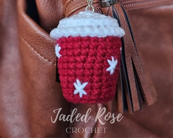 Crochet Pattern Mini Holiday Coffee Cup- Christmas ornament, car hanger, key chain, no-sew pattern