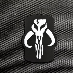 Silver & Black Mythosaur Bantha Skull TPU Morale Patch Mandalorian Boba Fett This Is The Way