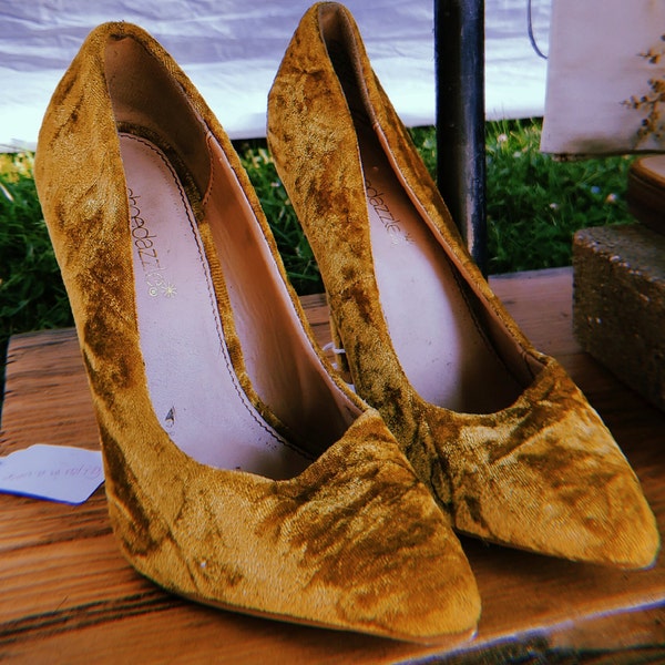 Golden Velvet Heels