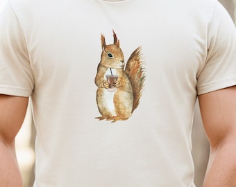 Iced Coffee and Squirrel Shirt, Coffee Drinker TShirt, Squirrel Squad T-Shirt, Coffee Lover Tee, Woodland Animal T Shirt, Squirrel Gift