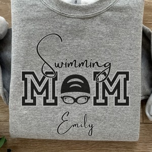 Personalized Swim Mom Sweatshirt, Custom Swimming Mom Shirt, Gift for Swim Mom, Custom Sports Shirt, Swim Life Shirt