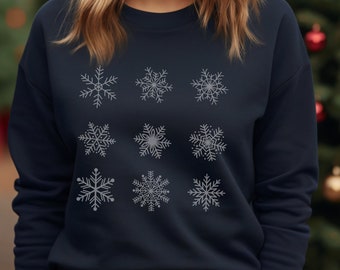 Womens Snowflake Christmas Sweatshirt, Snowflake Winter Shirt, Holiday Party Shirt, Trendy Christmas Shirt, Christmas Snow Shirt