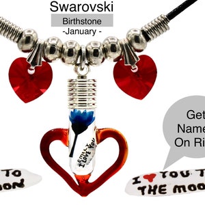 Biżuteria z ryżu, Naszyjnik z imieniem na ryżu, Kryształ Swarovski na styczeń, Naszyjnik urodzinowy, Naszyjnik na szczęście, Naszyjnik z kamieniem urodzinowym, SJBN