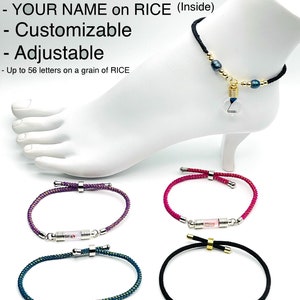 Joyas de arroz, Tobillera con nombre en arroz, Joyas personalizadas, Tobillera personalizable, Regalos únicos, Tobillera personalizada, Pulsera personalizada, PL